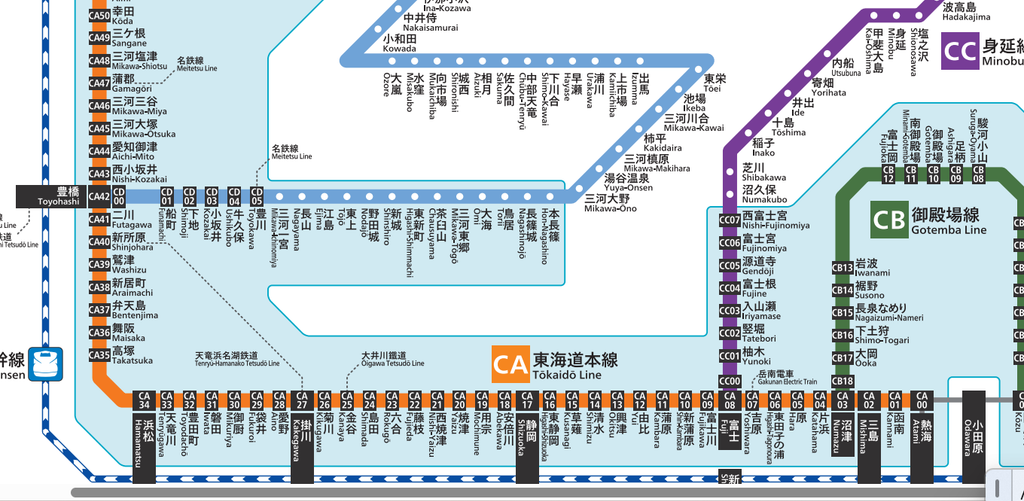 JR　富士山乗り換えの路線図